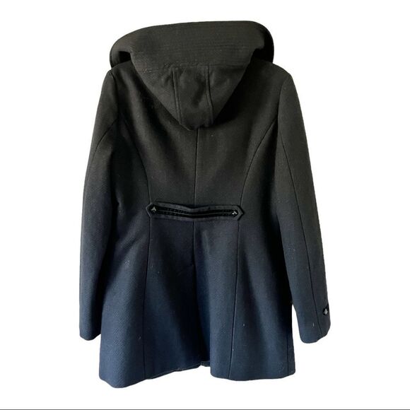 Guess Los Angeles Black Wool Blend Sparkle Hooded Mid-Length Coat - Picture 2 of 13